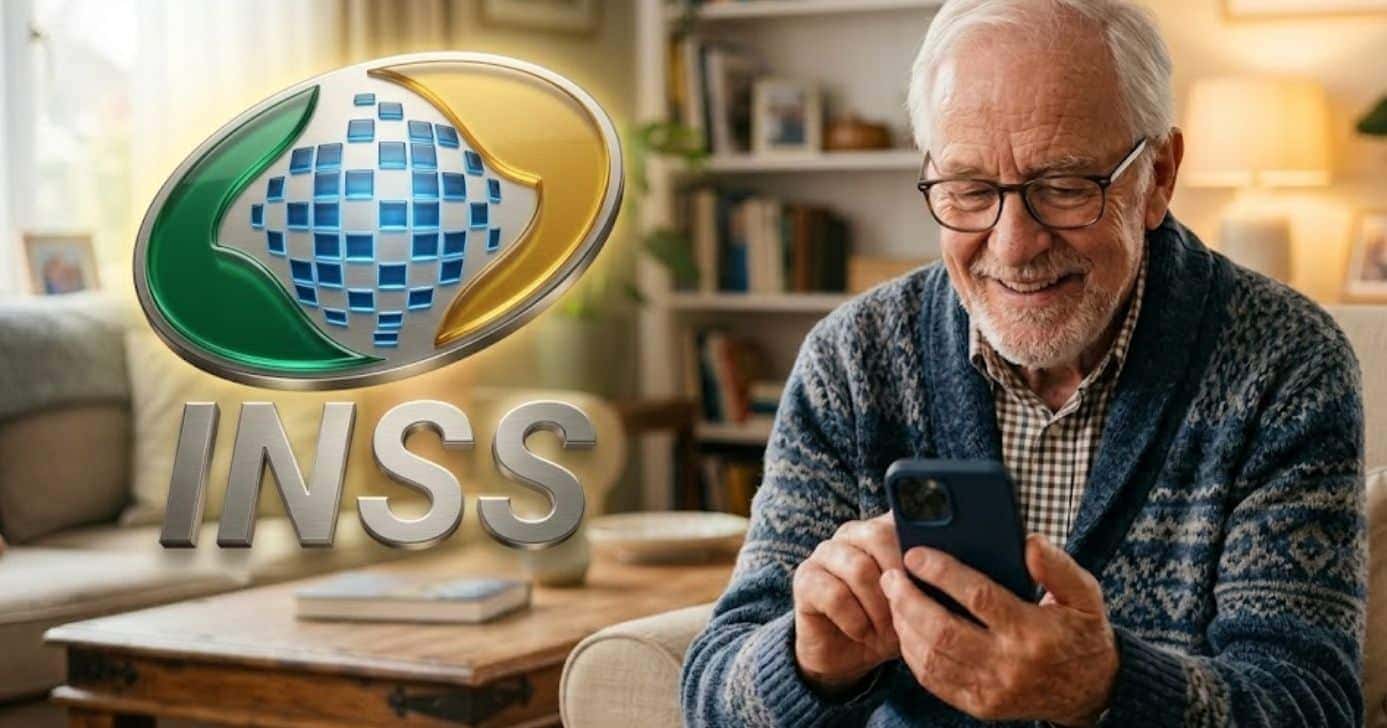 Logo do INSS e idoso no celular (Foto: Montagem TV Foco / GMN / Internet)