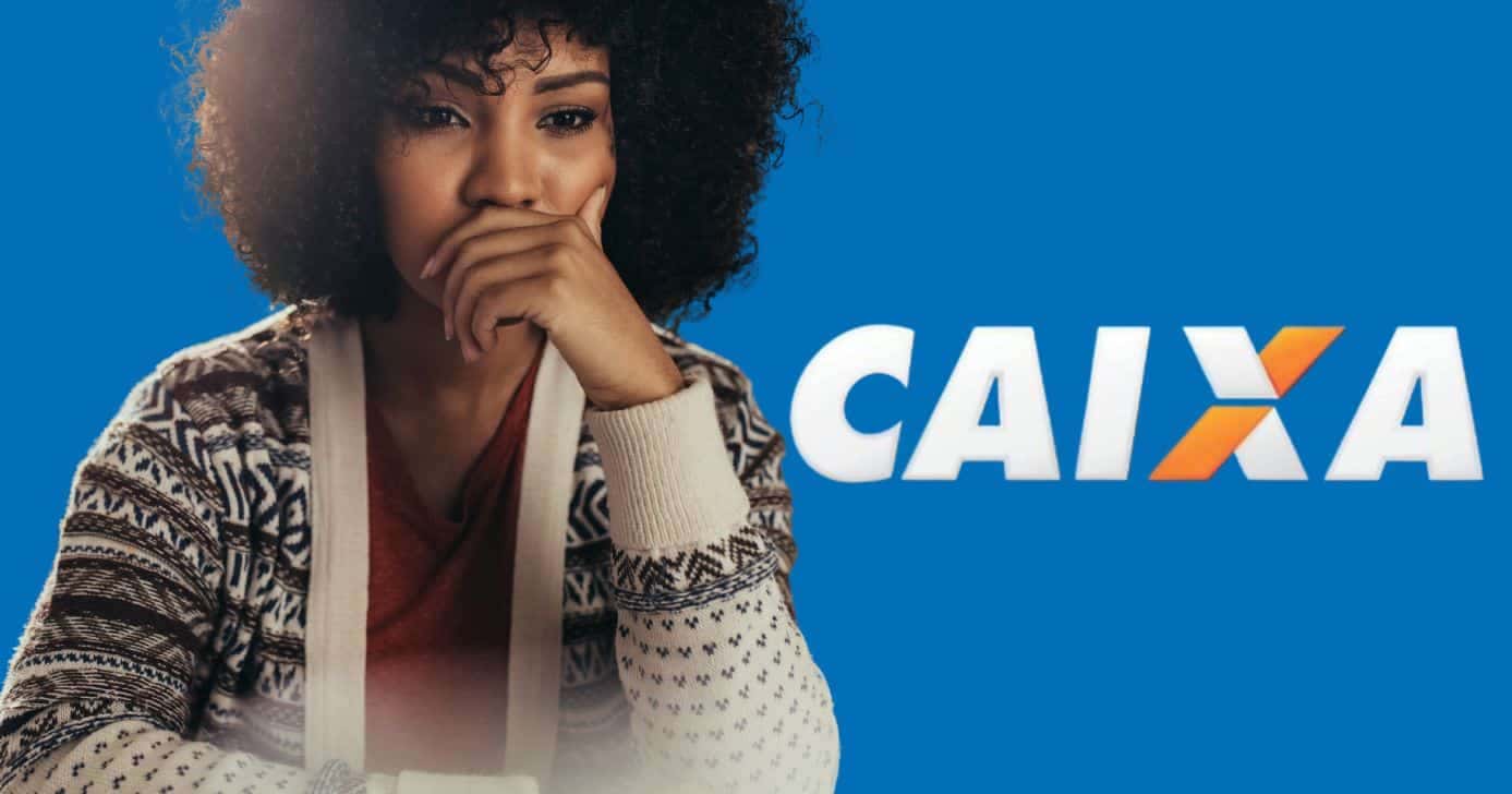 Mulher chocada e logo da Caixa (Fotos: Reproduções / Canva! / Internet)