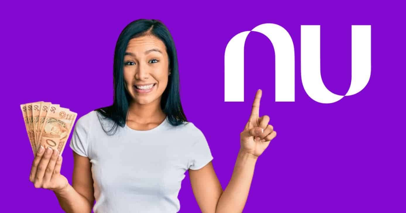 Mulher segurando notas de real e logo Nubank (Foto: Montagem TV Foco / Freepik / Nubank)