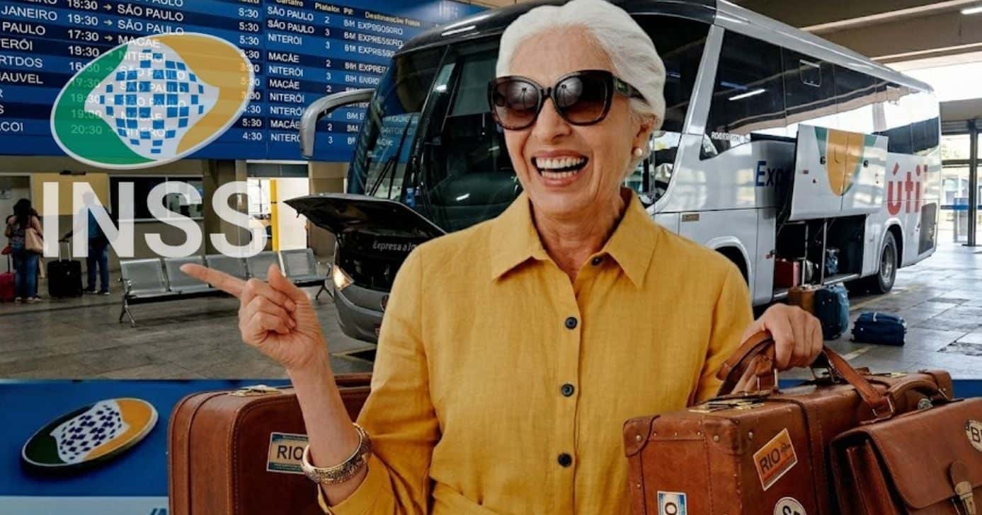 Veja como idosos do INSS conseguem viajar de graça (Foto: Reprodução/TV Foco/Lennita/Canva/INSS/GMN)