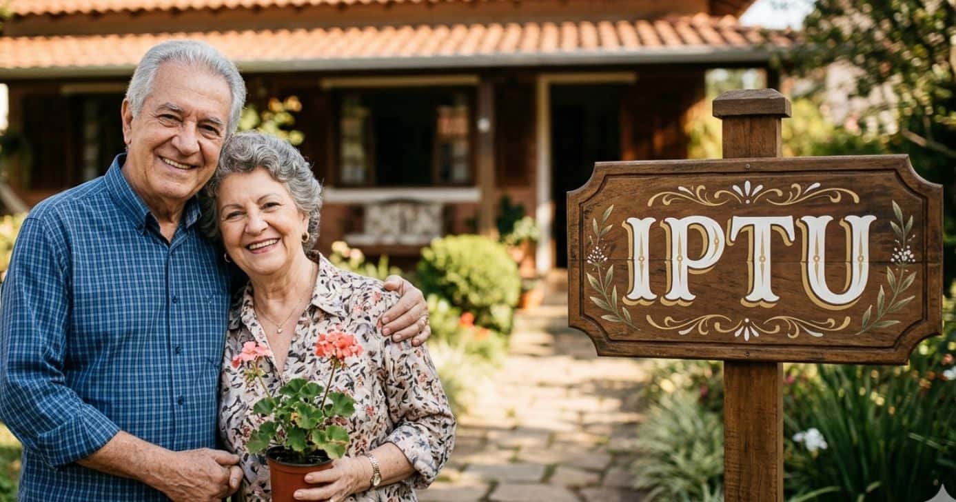 Casal de idosos e placa de IPTU (Foto: Montagem TV Foco / GMN)