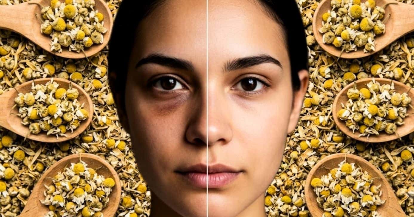 Chá de camomila pode ser um excelente aliado contra olheiras (Foto Reprodução/Montagem/TV/Lennita/Foco/Canva/GMN)