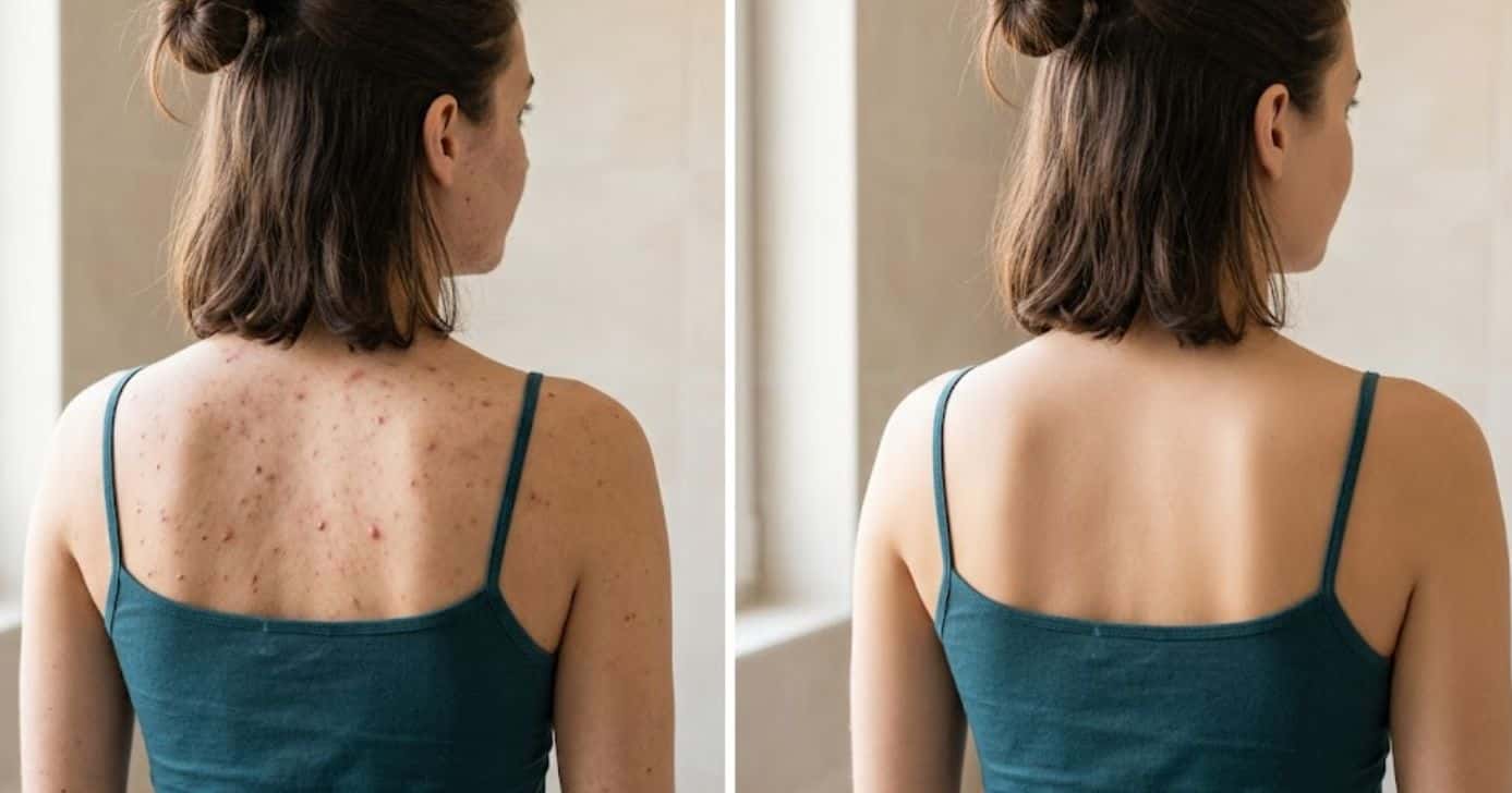 Ilustração antes e depois de espinhas nas costas (Foto: Montagem TV Foco / GMN)