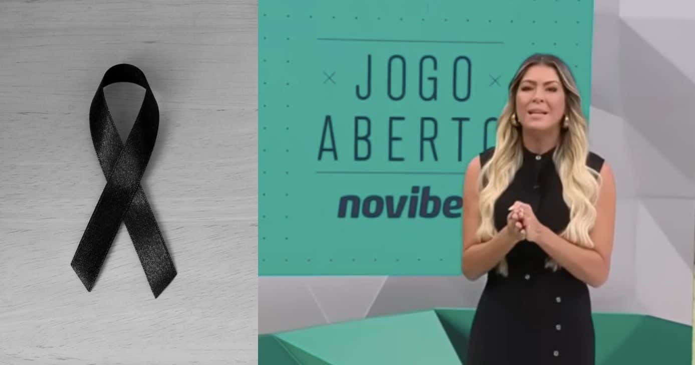 Imagem de luto e Renata Fan no Jogo Aberto (Fotos: Reproduções / Canva / Band)