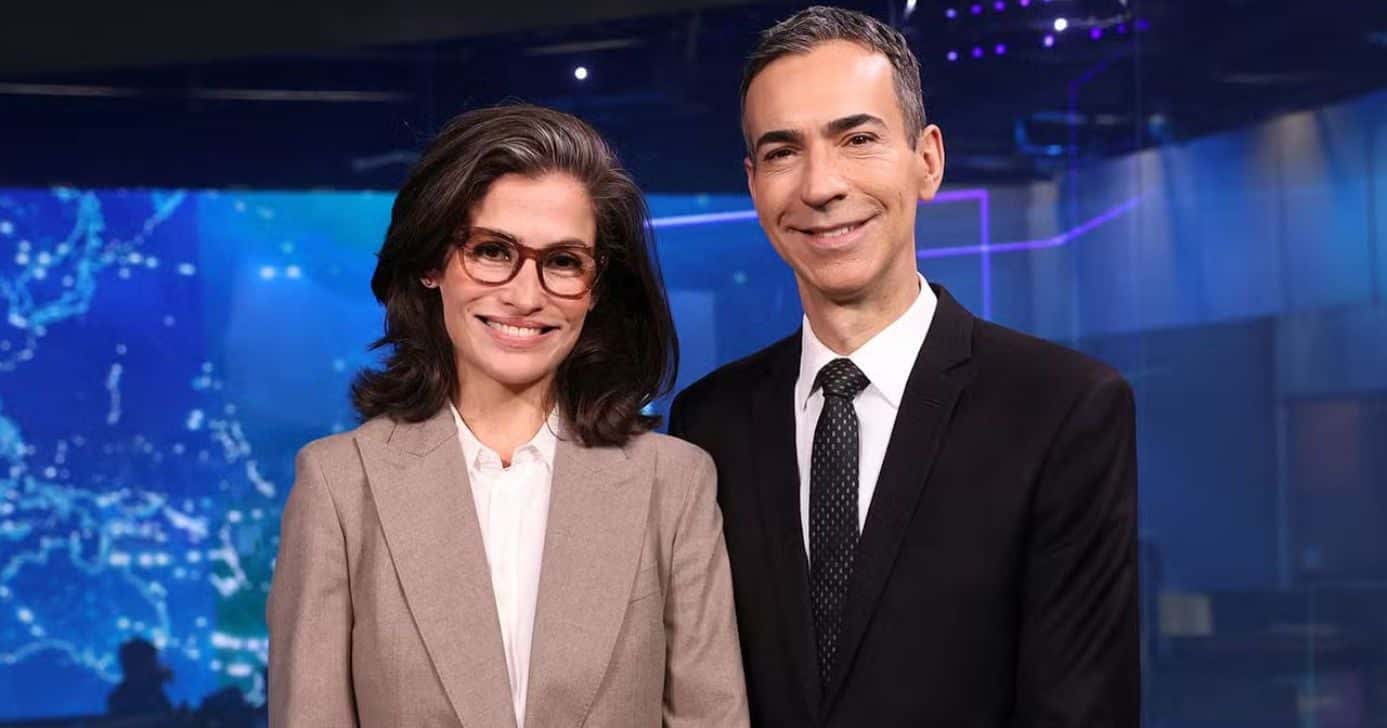 César Tralli e Renata Vasconcellos no Jornal Nacional (Foto: TV Globo)