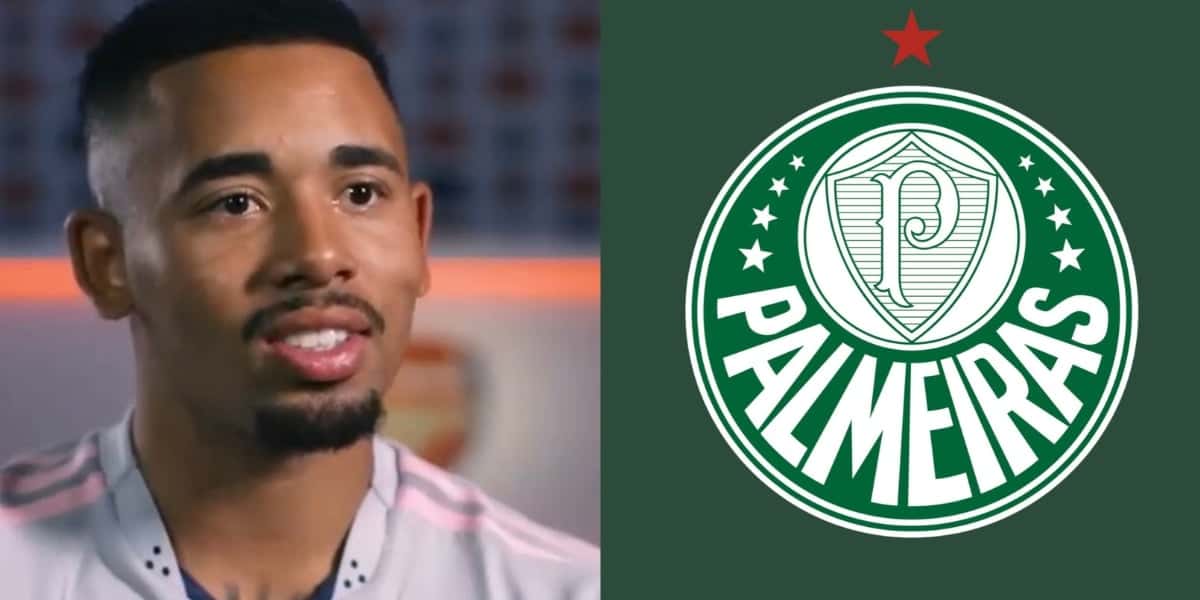 Gabriel Jesus e escudo do Palmeiras (Foto YouTube Arsenal TV )