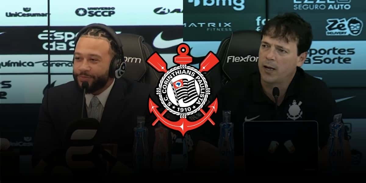 Memphis Depay e Fernando Diniz no Corinthians (Foto - Reprodução Corinthians TV)