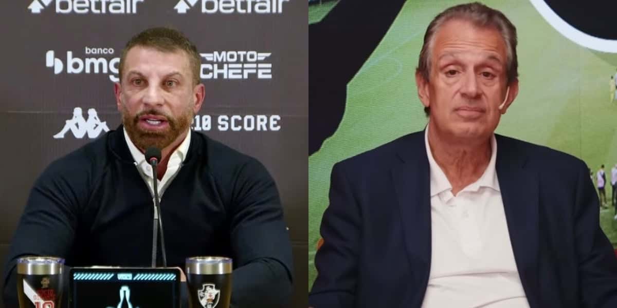 Pedrinho, presidente do Vasco e Bap, presidente do Flamengo (Foto YouTube - Vasco TV e Fla TV)