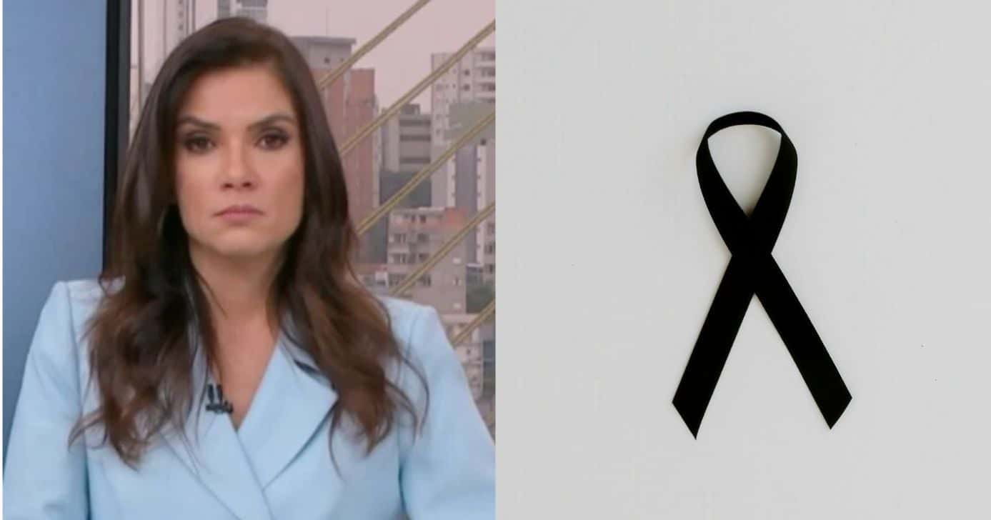 Sabina Simonato no Bom Dia São Paulo e imagem de luto (Fotos: Reproduções / Globo / Canva)