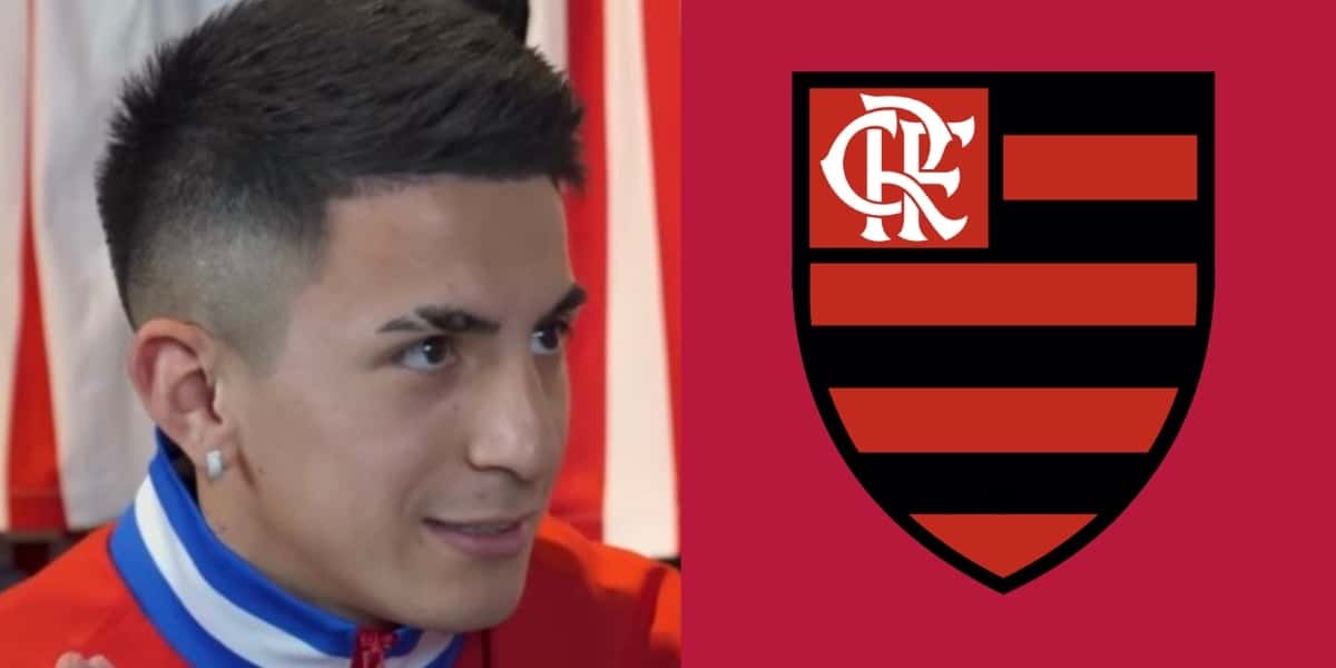 Thiago Almada e escudo do Flamengo (Imagem - Reprodução Internet)
