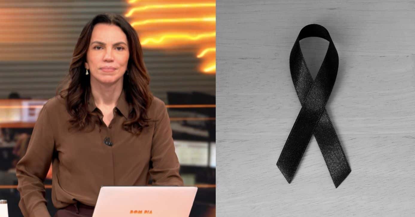 Ana Paula Araújo no Bom Dia Brasil e imagem de luto (Fotos: Reproduções / Globo / Canva)