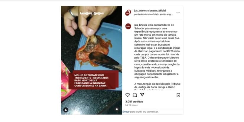 Consumidor mostra molha (Foto: Reprodução / Instagram) Consumidor mostra molha (Foto: Reprodução / Instagram)