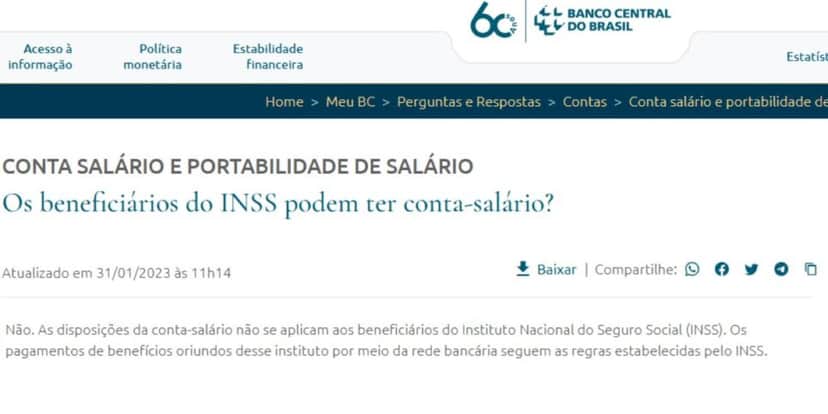 Comunicado do Banco Central sobre a conta-salário (Reprodução: BC) Comunicado do Banco Central sobre a conta-salário (Reprodução: BC)