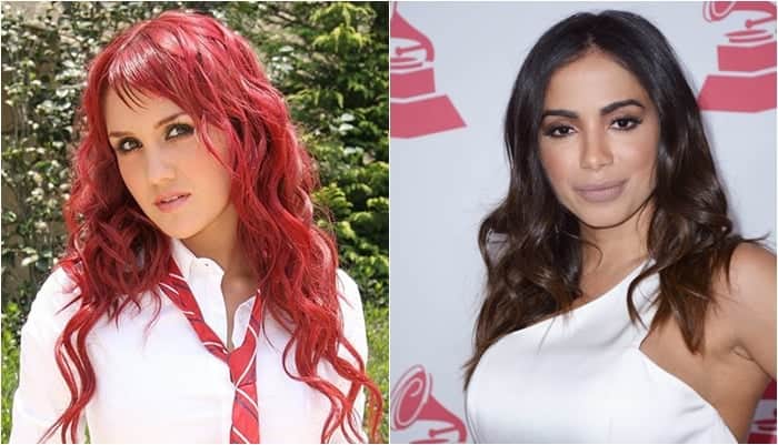 Dulce María, como a Roberta de Rebelde, e Anitta. (Foto: Divulgação) Dulce María, como a Roberta de Rebelde, e Anitta. (Foto: Divulgação)