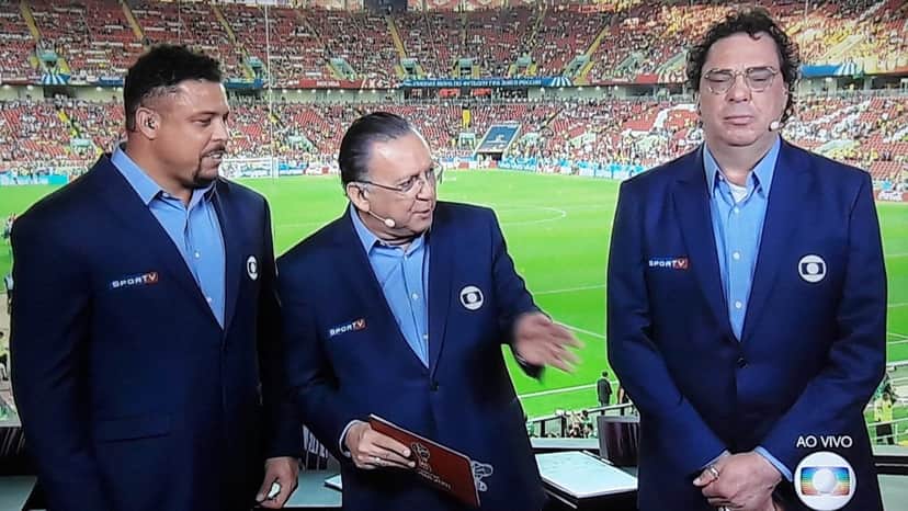 Galvão Bueno e Walter Casagrande em transmissão da Copa da Rússia (Foto: Reprodução/Globo) Galvão Bueno e Walter Casagrande em transmissão da Copa da Rússia (Foto: Reprodução/Globo)