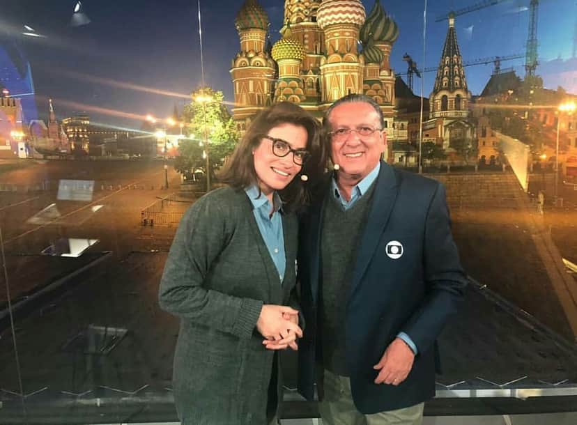 Renata Vasconcellos e Galvão Bueno no da Globo na Rússia (Foto: Reprodução)