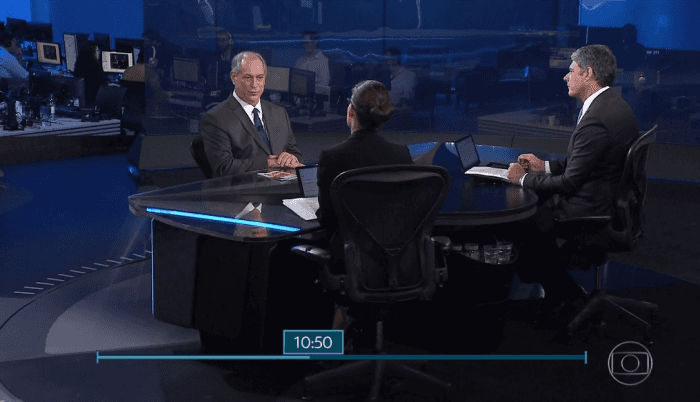 Ciro Gomes (PDT) foi o primeiro entrevistado no Jornal Nacional (Foto: Reprodução/Gobo) Ciro Gomes (PDT) foi o primeiro entrevistado no Jornal Nacional (Foto: Reprodução/Gobo)