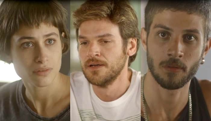 Manu (Luisa Arraes), Beto (Emilio Dantas) e Ícaro (Chay Suede) em Segundo Sol (Foto: Divulgação/Globo/Montagem) Manu (Luisa Arraes), Beto (Emilio Dantas) e Ícaro (Chay Suede) em Segundo Sol (Foto: Divulgação/Globo/Montagem)