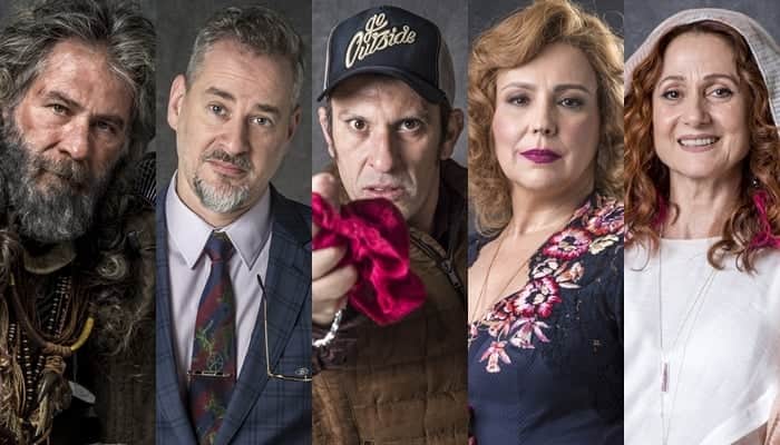Leopoldo Pacheco, Dan Stulbach, Milhem Cortaz, Ana Beatriz Nogueira e Zezé Polessa em O Sétimo Guardião (Foto: Globo/João Cotta)