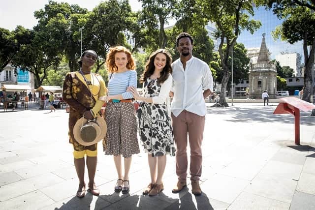 Cesária, Miss Celine, Marocas e Menelau em O Tempo Não Para (Foto: Globo/João Miguel Júnior) Cesária, Miss Celine, Marocas e Menelau em O Tempo Não Para (Foto: Globo/João Miguel Júnior)