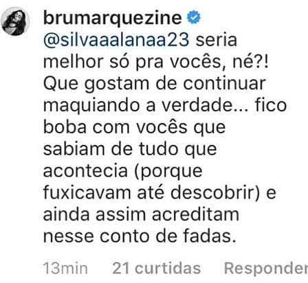 Bruna Marquezine responde a fã que não se conforma com o fim do relacionamento com Neymar (Foto: Reprodução/Instagram) Bruna Marquezine responde a fã que não se conforma com o fim do relacionamento com Neymar (Foto: Reprodução/Instagram)