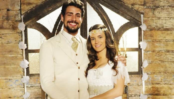 Jesuíno (Cauã Reymond) e Açucena (Bianca Bin) em Cordel Encantado (Foto: Globo/João Miguel Júnior)