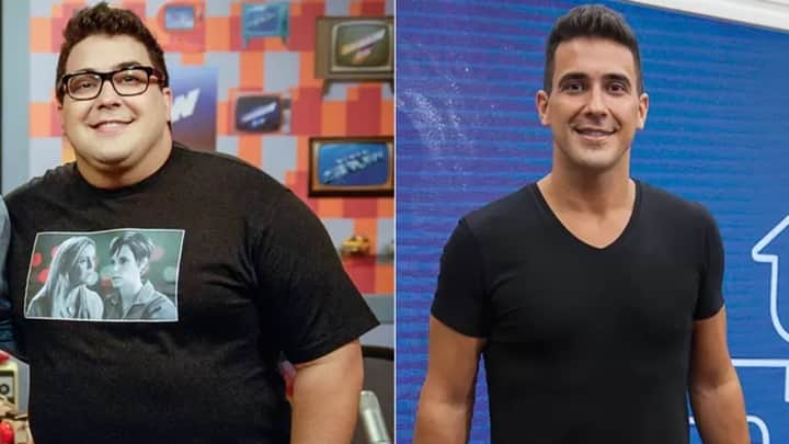 André Marques antes e depois da cirurgia bariátrica. (Foto: Rafael Sorín/ TV Globo - Artur Meninea/Gshow) André Marques antes e depois da cirurgia bariátrica. (Foto: Rafael Sorín/ TV Globo - Artur Meninea/Gshow)