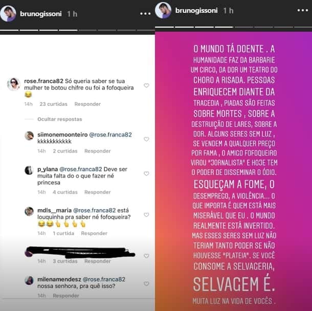 Bruno Gissoni se revoltou expôs seguidora e fez desabafo (Foto: Reprodução/Instagram) Bruno Gissoni se revoltou expôs seguidora e fez desabafo (Foto: Reprodução/Instagram)