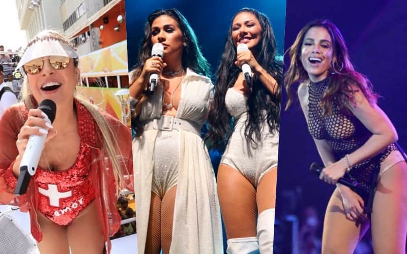Claudia Leitte, Simone e Simaria e Anitta em shows Foto: Reprodução - montagem TV FOCO Claudia Leitte, Simone e Simaria e Anitta em shows Foto: Reprodução - montagem TV FOCO