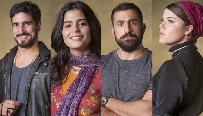 Renato Góes, Júlia Dalavia, Kaysar Dadour e Alice Wegmann em Órfãos da Terra (Foto: Globo/Paulo Belote) Renato Góes, Júlia Dalavia, Kaysar Dadour e Alice Wegmann em Órfãos da Terra (Foto: Globo/Paulo Belote)