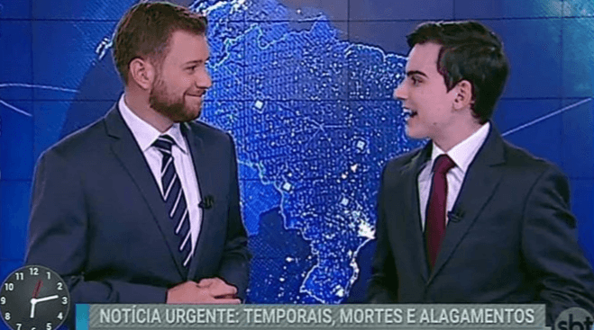 Cassius Zeilmann e Dudu Camargo no Primeiro Impacto (Foto: Reprodução/SBT) Cassius Zeilmann e Dudu Camargo no Primeiro Impacto (Foto: Reprodução/SBT)