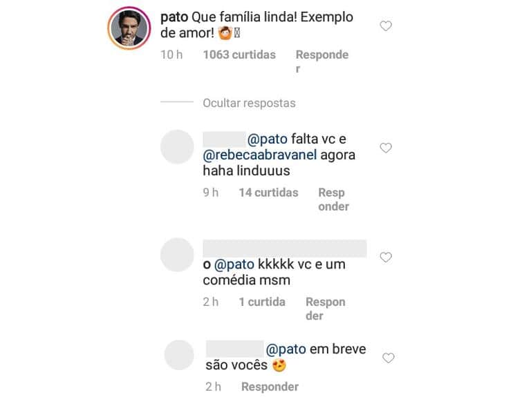 Alexandre Pato comenta em publicação de Patricia Abravanel (Foto: Reprodução) Alexandre Pato comenta em publicação de Patricia Abravanel (Foto: Reprodução)