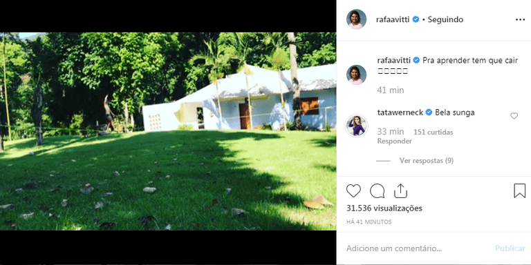 Rafael Vitti ganha elogio de Tatá Werneck (Foto: Reprodução Instagram) Rafael Vitti ganha elogio de Tatá Werneck (Foto: Reprodução Instagram)