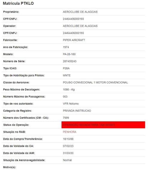 Documento da aeronave Documento da aeronave