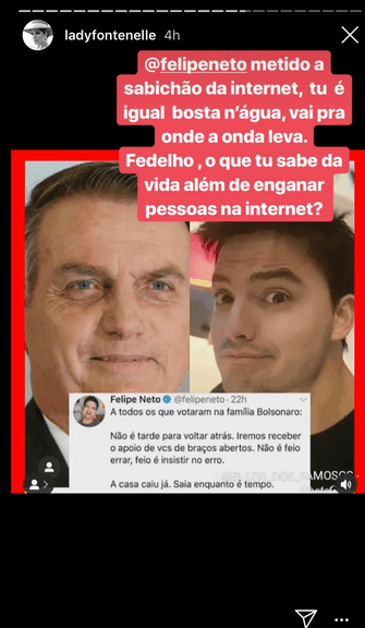 Antonia Fontenelle brigou com Felipe Neto por causa de Bolsonaro (Foto: Reprodução/Instagram) Antonia Fontenelle brigou com Felipe Neto por causa de Bolsonaro (Foto: Reprodução/Instagram)