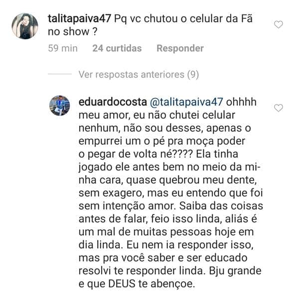 Eduardo Costa tenta se defender de acusação Eduardo Costa tenta se defender de acusação
