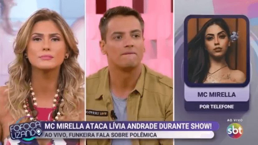 Lívia Andrade bateu boca com MC Mirella durante o Fofocalizando (Foto: Reprodução/SBT) Lívia Andrade bateu boca com MC Mirella durante o Fofocalizando (Foto: Reprodução/SBT)