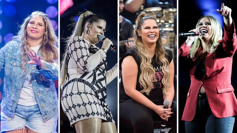 Marília Mendonça em 2017, nas duas primeiras fotos, e em 2018, nas duas últimas, em várias passagens pela TV Globo — Foto: Maurício Fidalgo, Marília Cabral, Ramón Vasconcellos e Paulo Belote Marília Mendonça em 2017, nas duas primeiras fotos, e em 2018, nas duas últimas, em várias passagens pela TV Globo — Foto: Maurício Fidalgo, Marília Cabral, Ramón Vasconcellos e Paulo Belote