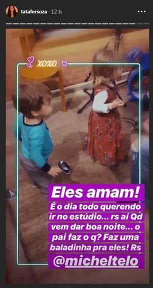 A atriz Thais Fersoza registra os filhos com Michel Teló se divertindo ao som de Sandy e Junior (Foto: Reprodução/Instagram) A atriz Thais Fersoza registra os filhos com Michel Teló se divertindo ao som de Sandy e Junior (Foto: Reprodução/Instagram)