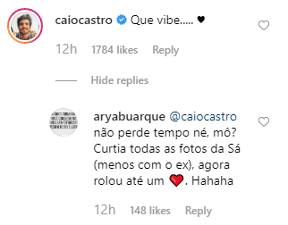 Caio Castro deixou comentário na foto de Sasha Meneghel (Foto: Reprodução/ Instagram) Caio Castro deixou comentário na foto de Sasha Meneghel (Foto: Reprodução/ Instagram)