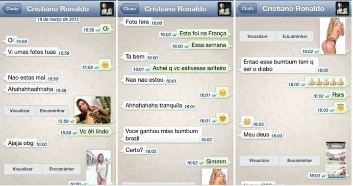 Prints da suposta conversa entre Cristiano Ronaldo e Andressa Urach. (Foto: Reprodução) Prints da suposta conversa entre Cristiano Ronaldo e Andressa Urach. (Foto: Reprodução)