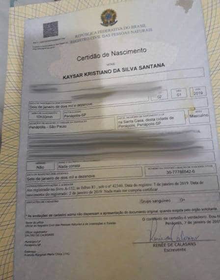 Certidão do pequeno Kaysar (Foto: Reprodução) Certidão do pequeno Kaysar (Foto: Reprodução)