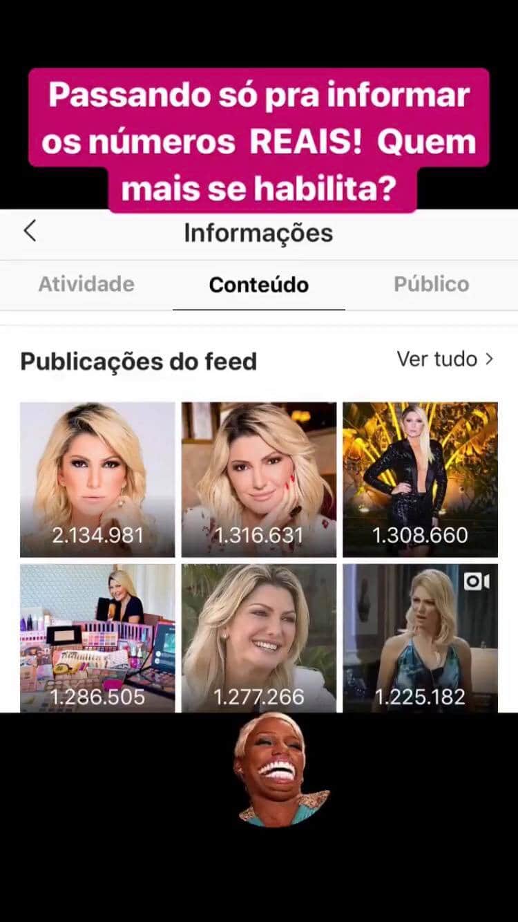 Antonia Fontenelle exibe número de likes em sua conta do Instagram Foto: Reprodução/ Instagram Antonia Fontenelle exibe número de likes em sua conta do Instagram Foto: Reprodução/ Instagram