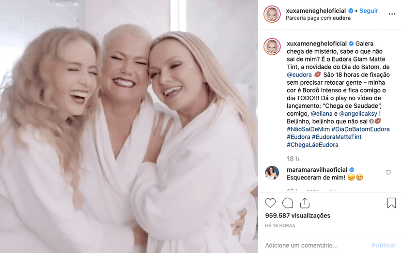 Mara Maravilha comentou post de Xuxa, ao lado de Angélica e Eliana, e recebeu resposta irônica (Imagem: Reprodução / Instagram)