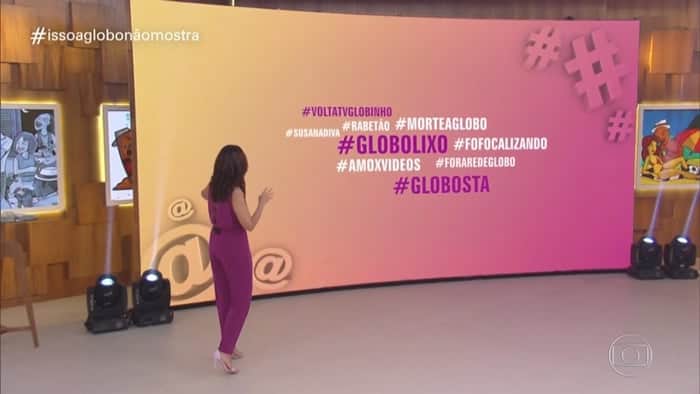 Fátima Bernardes foi vítima de montagem no quadro Isso a Globo Não Mostra, do Fantástico, que promoveu o Fofocalizando (Foto: Reprodução/Globo) Fátima Bernardes foi vítima de montagem no quadro Isso a Globo Não Mostra, do Fantástico, que promoveu o Fofocalizando (Foto: Reprodução/Globo)