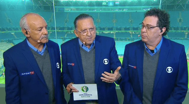 Galvão Bueno narrou o jogo de Brasil x Argentina pela semi-final da Copa América 2019 (Foto: Reprodução) Galvão Bueno narrou o jogo de Brasil x Argentina pela semi-final da Copa América 2019 (Foto: Reprodução)