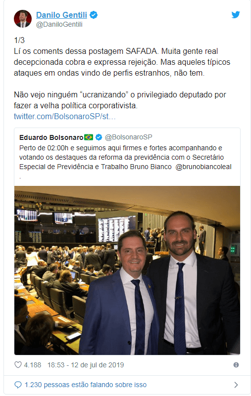 Troca de farpas Danilo Gentili e Eduardo Bolsonaro Troca de farpas Danilo Gentili e Eduardo Bolsonaro