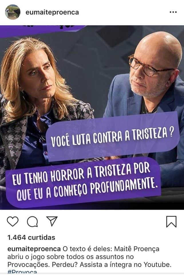 Maitê Proença e Marcelo Tas no Provocações da TV Cultura (Imagem: Instagram) Maitê Proença e Marcelo Tas no Provocações da TV Cultura (Imagem: Instagram)