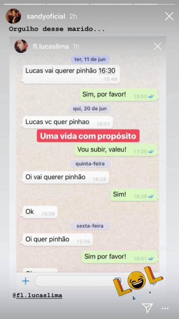 A filha do famoso cantor Xororó e irmã de Junior Lima, Sandy expôs conversas íntimas com o seu marido Lucas Lima (foto: Reprodução) A filha do famoso cantor Xororó e irmã de Junior Lima, Sandy expôs conversas íntimas com o seu marido Lucas Lima (foto: Reprodução)