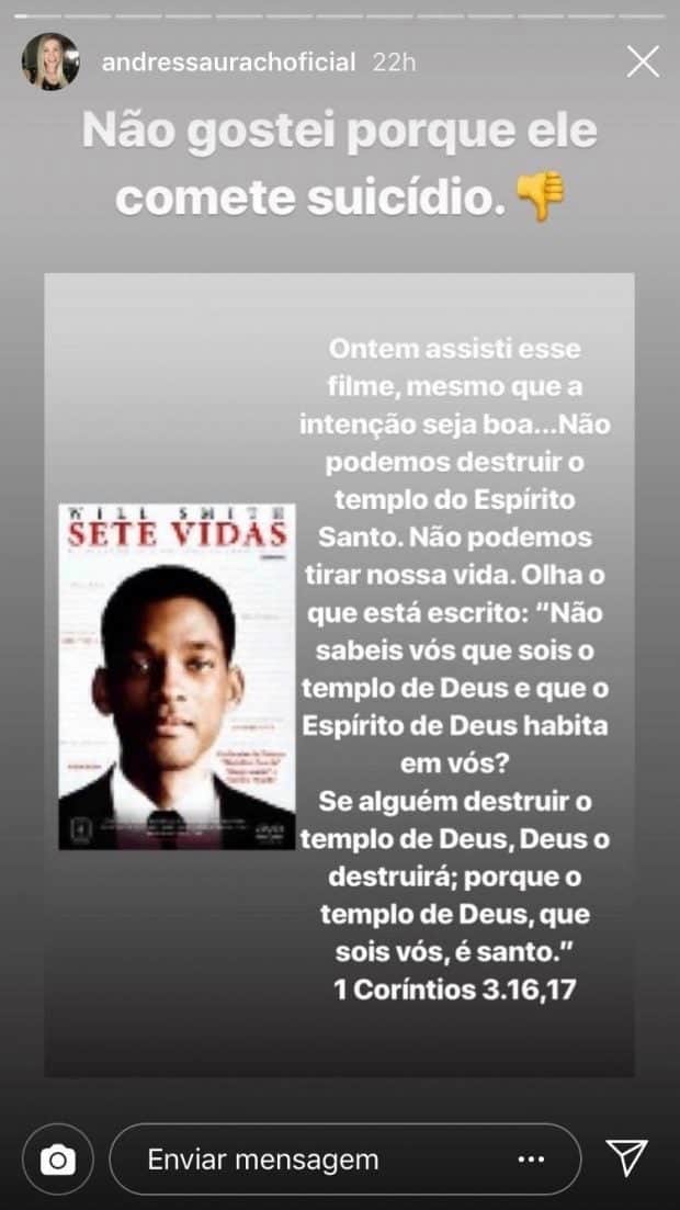 Andressa Urach faz criticas ao filme "Sete Vidas" (Imagem: Instagram) Andressa Urach faz criticas ao filme "Sete Vidas" (Imagem: Instagram)